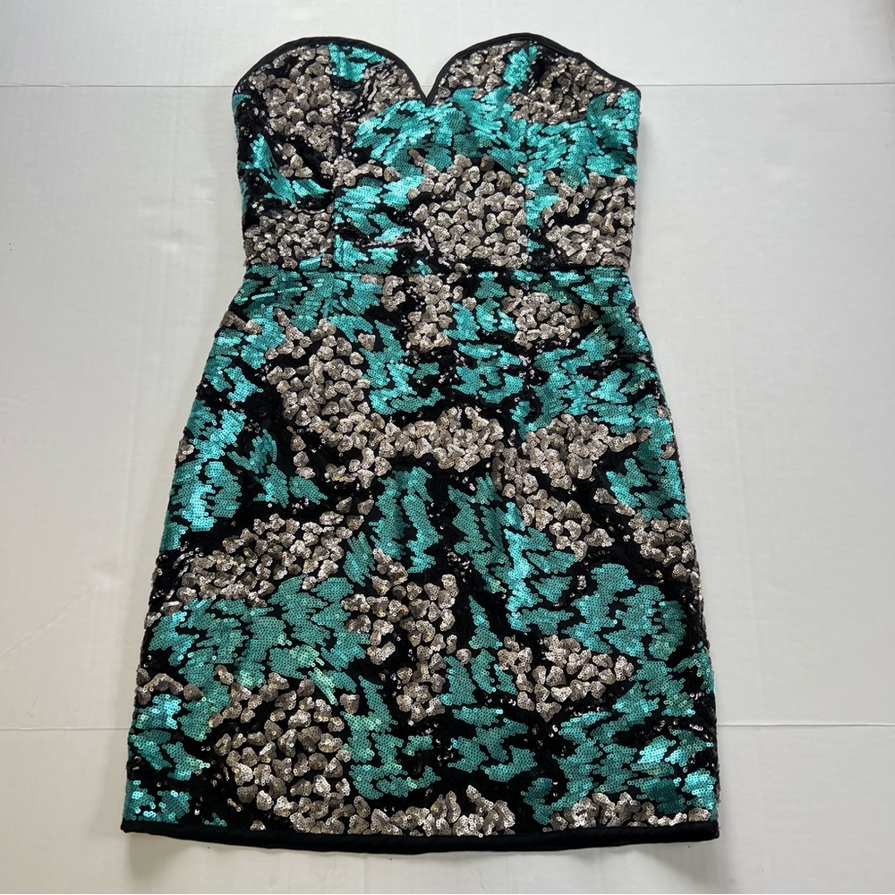 Soiéblu Strapless vintage Sequin Bodycon Dress Blue Silver Black size Small